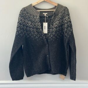 Mama Owl Navy and Gray Fair Isle Women's Wool Cardigan Sweater S